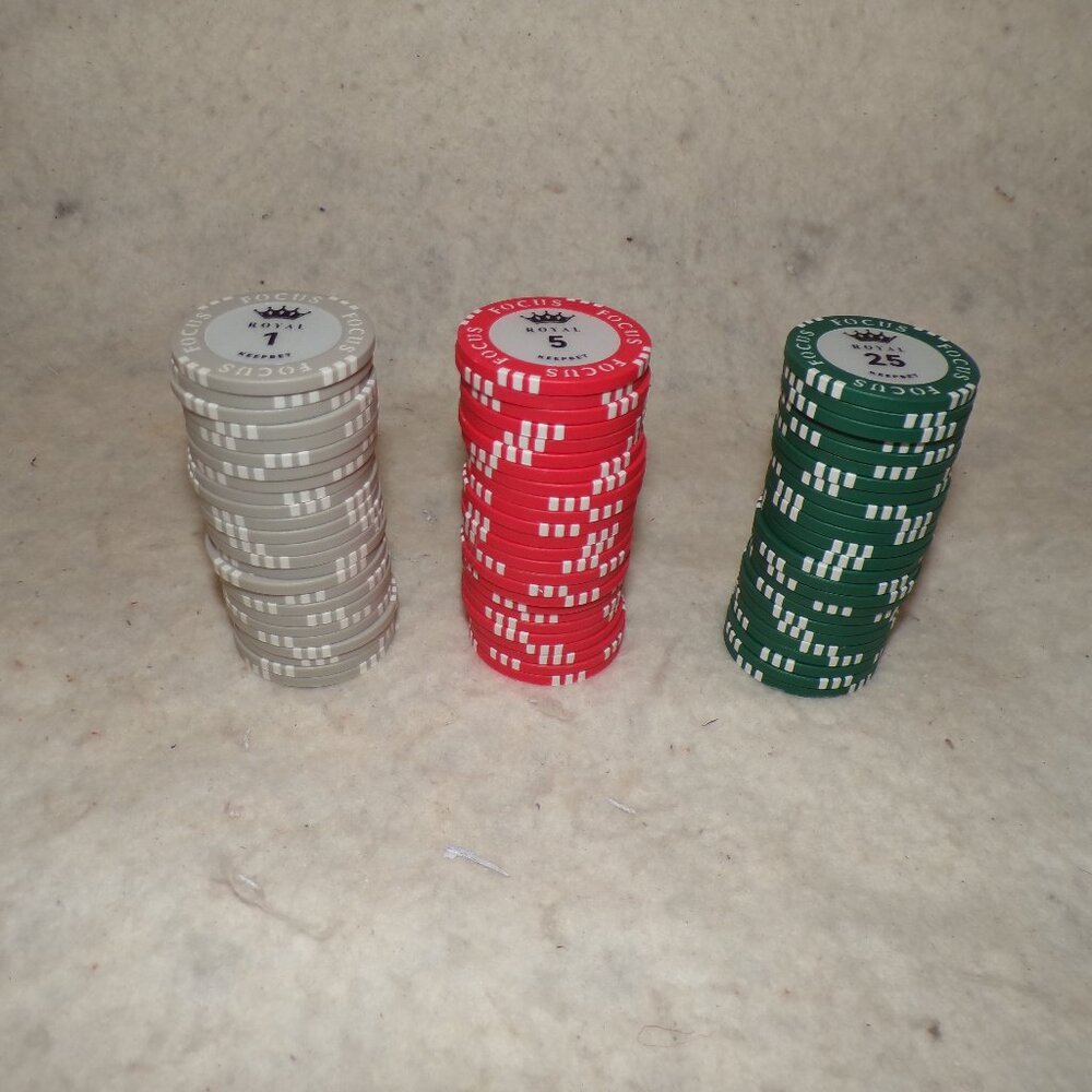 75 Chips KEEPBET 14 gram clay poker chips denomination 1 5 25 FOCUS Royal